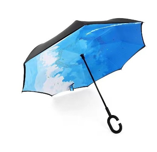 Windproof  Folding Reverse Straight Car Umbrella Travel Portable Double Layer Inverted Umbrella C Handle Anti UV Umbrella