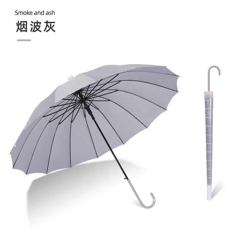 16 Bones High Grade Luxury Leather J Handle Parasol Waterproof Windproof  Car Umbrellas With Plastic Sleeve Waterproof Cover