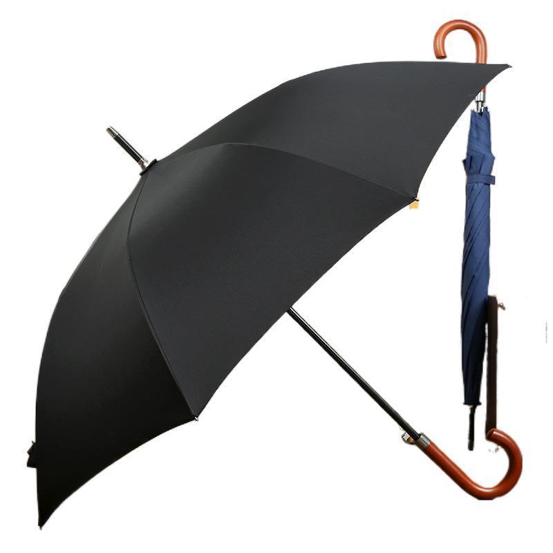 30 Inch Eco-friendly Super Large J Shape Wood Umbrellas Classic Solid Color Men Business Straight Long Handle Umbrella