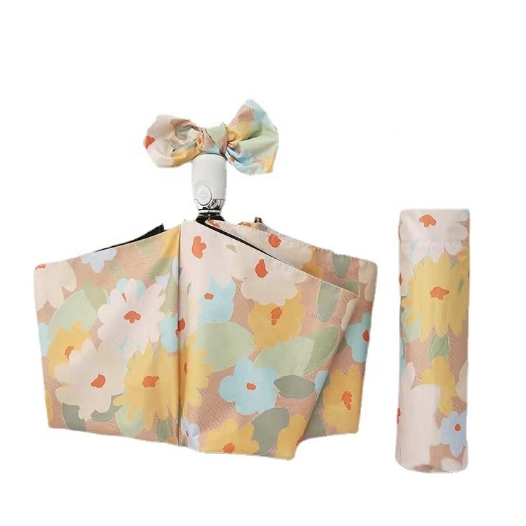 Creative Little Daisy Flower Printing Folding Umbrella UV Protection Female Personality Sun Rain Umbrella With Bowknot Bag