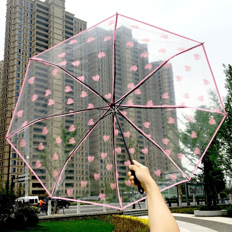 Women Children Transparent Umbrellas Pink  Folding Simple  Automatic Umbrella Three Fold Umbrella Low MOQ OEM ODM