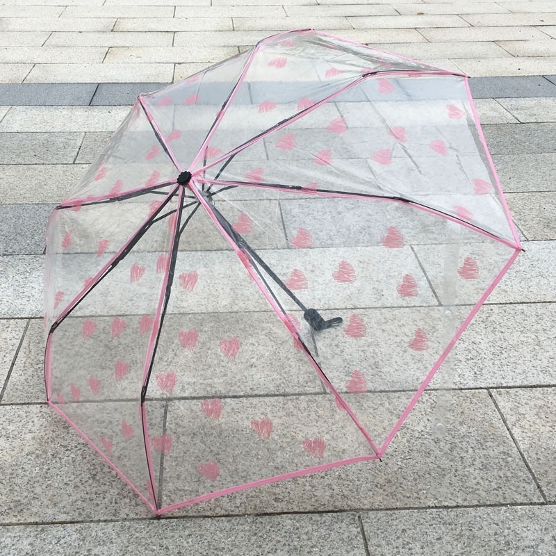 Women Children Transparent Umbrellas Pink  Folding Simple  Automatic Umbrella Three Fold Umbrella Low MOQ OEM ODM