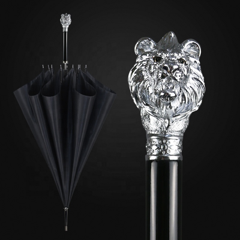 Metal Animal head long handle umbrella vinyl sunscreen umbrella lion head creative gift snake head golf parasol