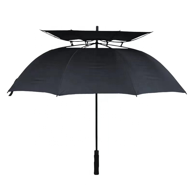 Fiberglass Straight Golf Umbrella Men Strong Windproof High Quality Customized Extra Large Oversize Double Canopy Vented Black