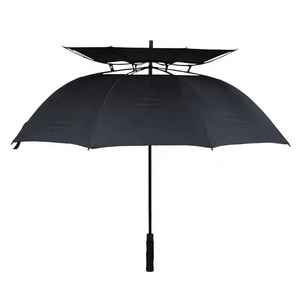 Fiberglass Straight Golf Umbrella Men Strong Windproof High Quality Customized Extra Large Oversize Double Canopy Vented Black