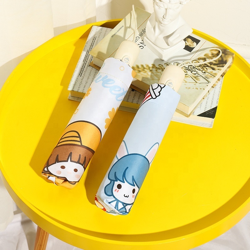 Anime Printing Umbrellas Auto 5-folding Rain Parasol Anti-uv Black Glue Pocket Automatic Folding Umbrella Ultra Light Cartoon