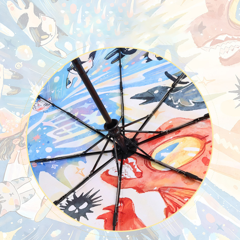 21 Inch 8 Bone Automatic Open 3 Fold Umbrella With Design Digital Printing Anime Umbrella