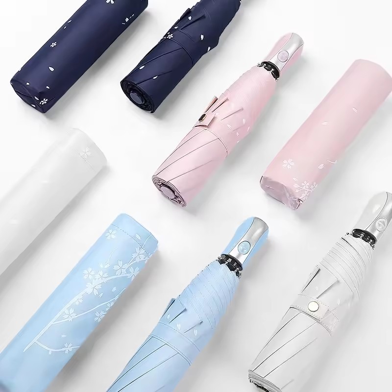 Mini White Snow Flower Printing  Automatic Folding Umbrella Parapluie Sombrillas Portable Foldable Compact Pocket Umbrellas