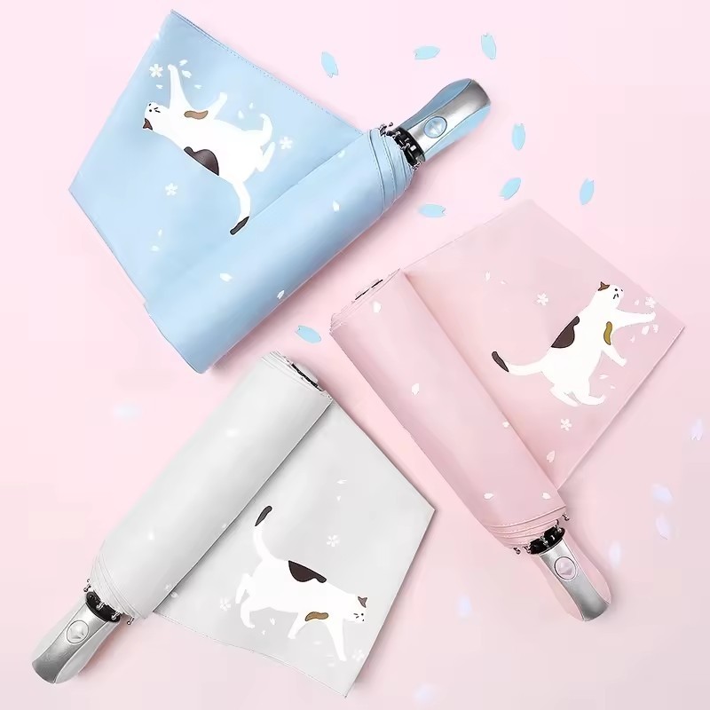 Mini White Snow Flower Printing  Automatic Folding Umbrella Parapluie Sombrillas Portable Foldable Compact Pocket Umbrellas