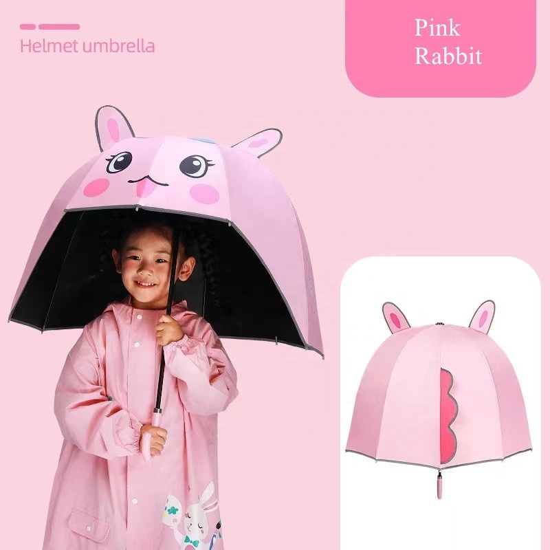 New Arrival Cartoon Character Kid Umbrella 3D Animal Child Helmet Umbrella Hat Umbrellas Print with Cute Ears Carton Polyester