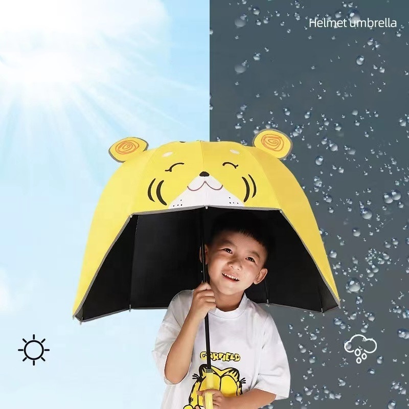 New Arrival Cartoon Character Kid Umbrella 3D Animal Child Helmet Umbrella Hat Umbrellas Print with Cute Ears Carton Polyester