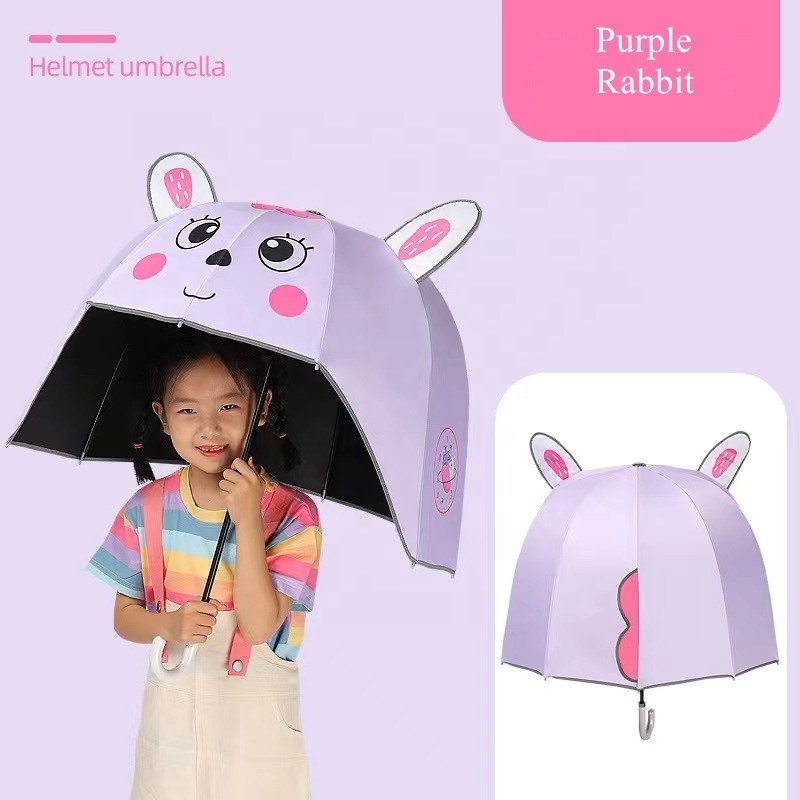 New Arrival Cartoon Character Kid Umbrella 3D Animal Child Helmet Umbrella Hat Umbrellas Print with Cute Ears Carton Polyester