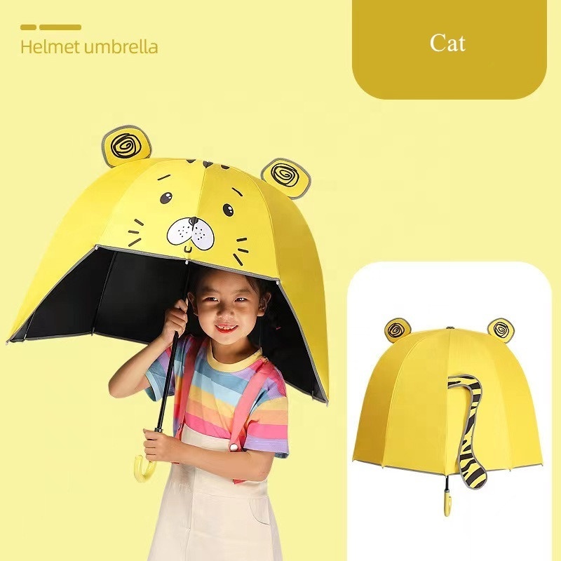 New Arrival Cartoon Character Kid Umbrella 3D Animal Child Helmet Umbrella Hat Umbrellas Print with Cute Ears Carton Polyester