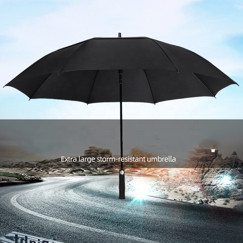 Black Business Men Automatic Golf Umbrella Double Canopy Vented Strong Windproof High Quality Long Handle Straight Umbrella