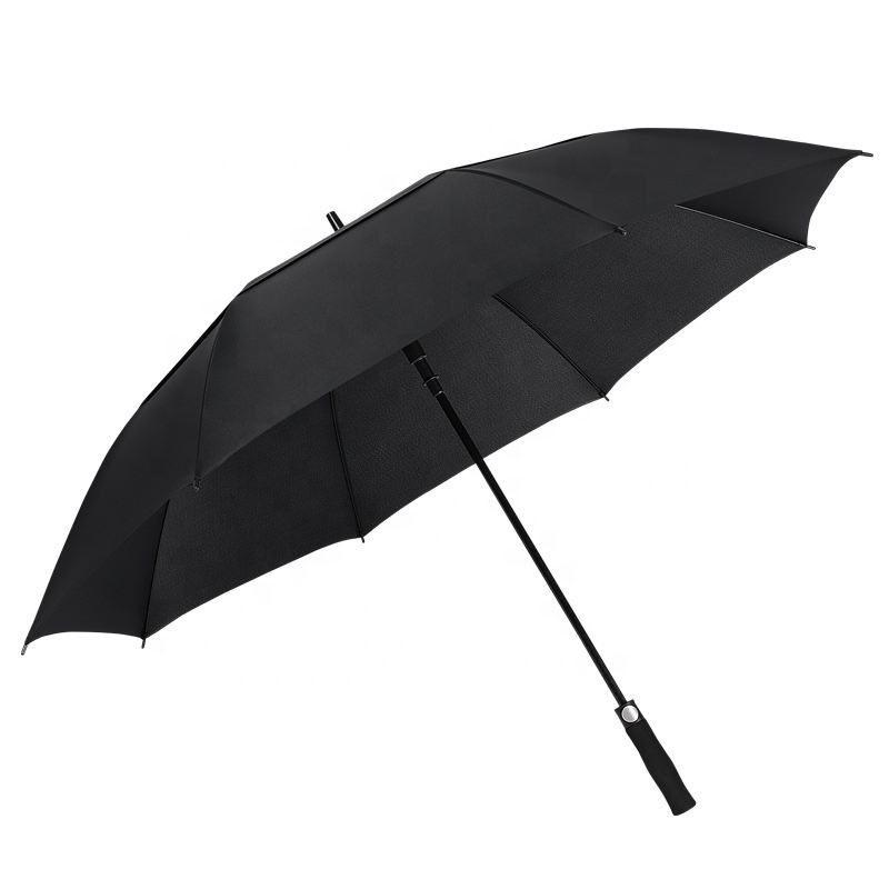 Black Business Men Automatic Golf Umbrella Double Canopy Vented Strong Windproof High Quality Long Handle Straight Umbrella