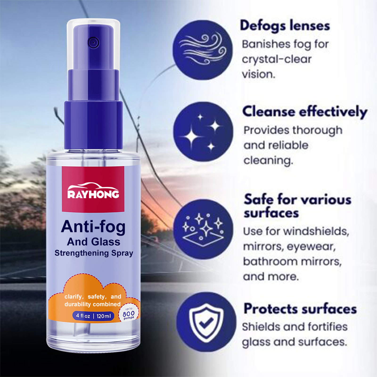 Private Label Rayhong Glass Anti-Fog Spray For Auto Motorcycle Mirror And Eyewear Rain Proof Spray