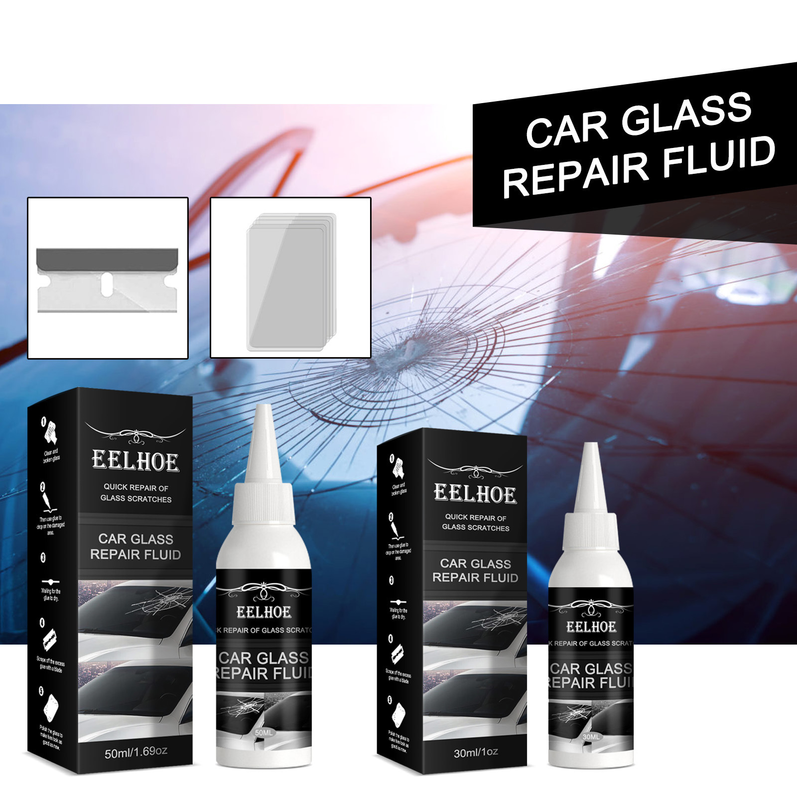 EELHOE Private Label Car Glass Repair Liquid Scratch Removal Windshield Crack Repair Kit