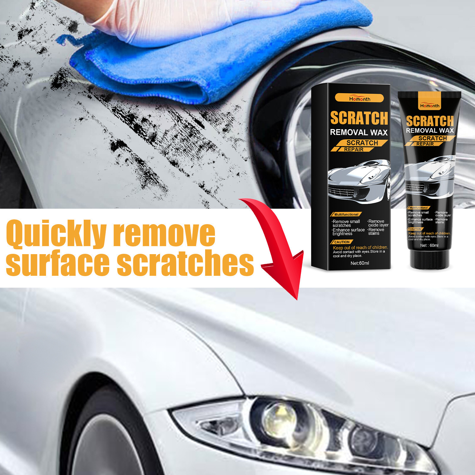 Hot Sale Homonth Oxide Layer Stains Cleaning Car Scratch Remover Wax Auto Paint Repair Kit Car Headlight Scratch Removal Kit