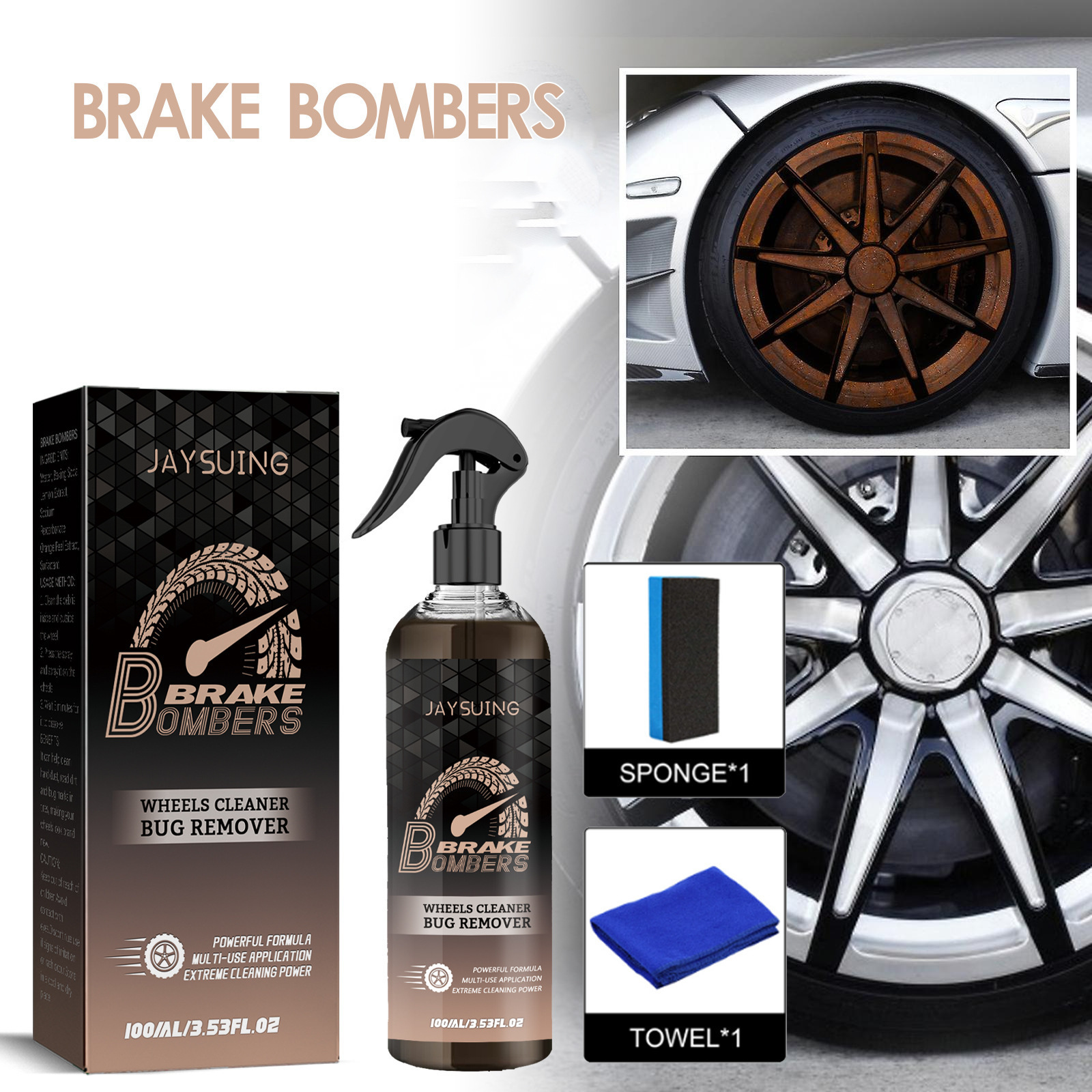 Wholesale Jaysuing  Powerful Wheel Cleaner Kit Car Brake Cleaning Agent Decontamination Polishing Maintenance Rust Removal Spray