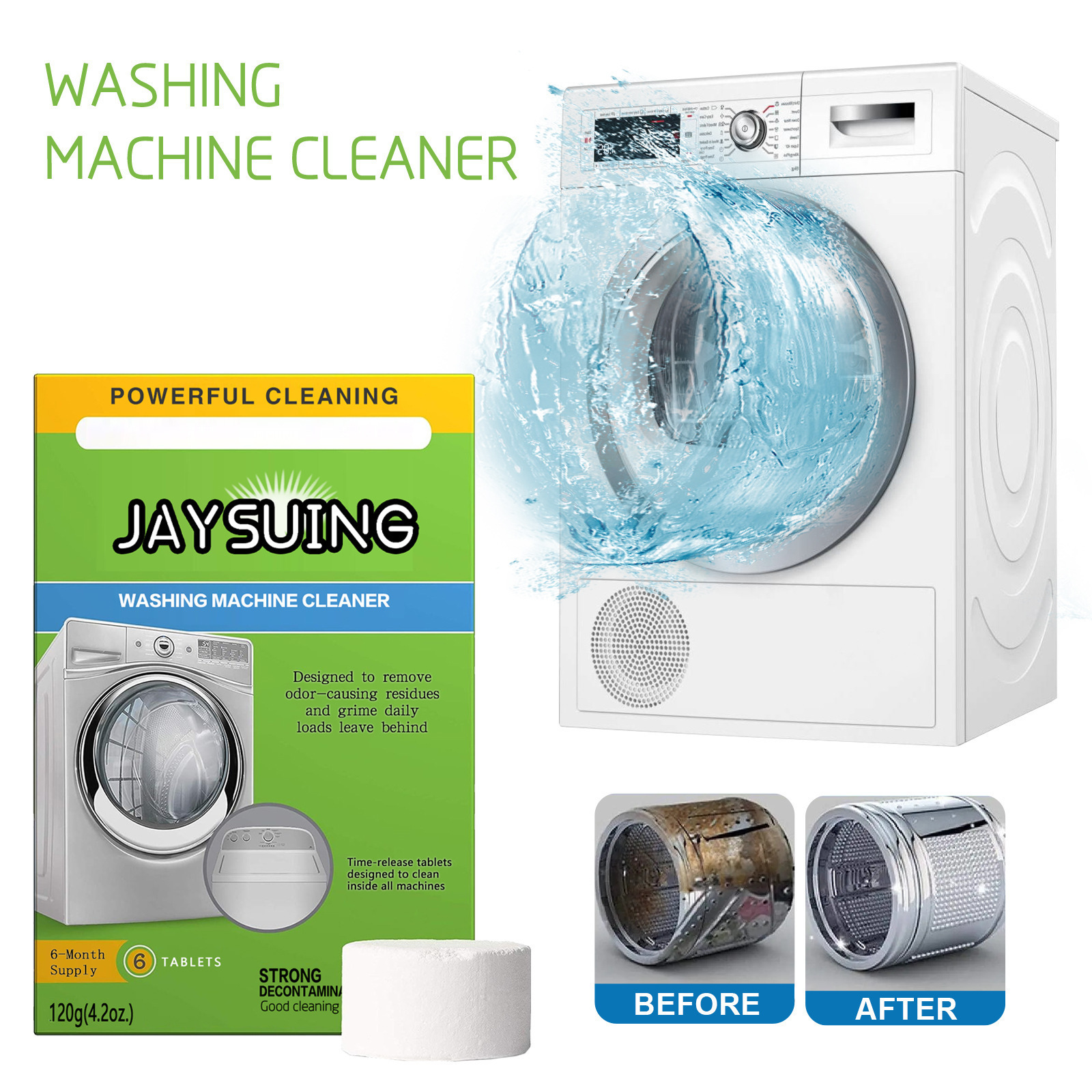 Jaysuing Wholesale Powerful Cleaning Washing Machine Cleaner Laundry machine Effervescent Cleaner Tablet