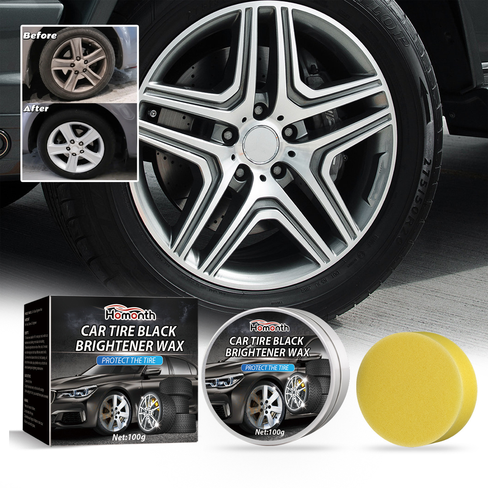 Popular Homonth Brightening Black Car Tire Restoration Wax Auto Avoiding Rubber Aging And Color Less Tire Cleaning Cream