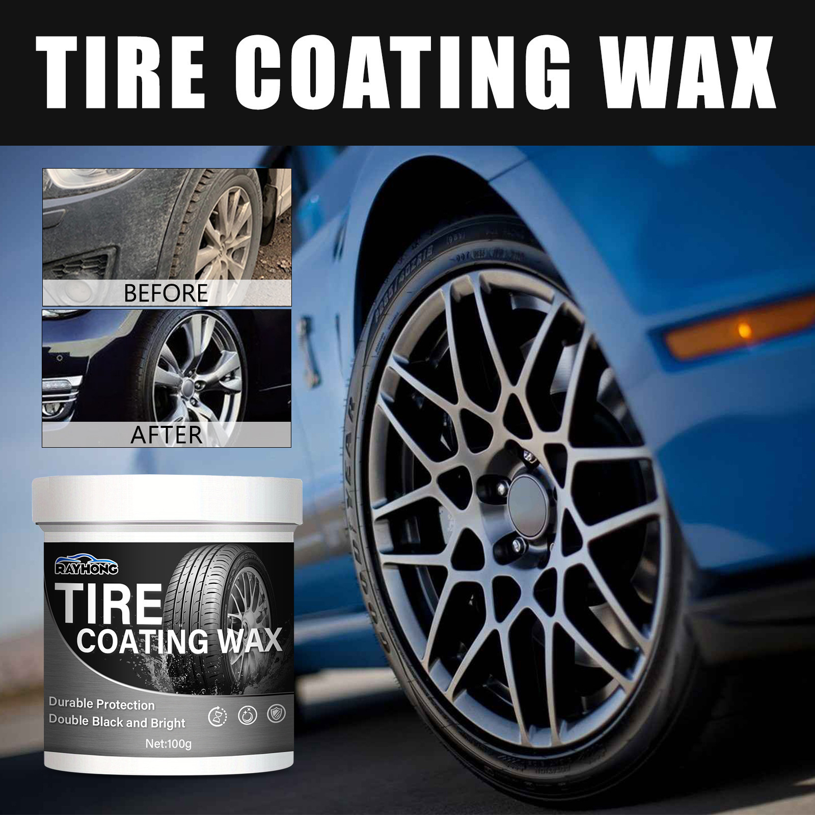 Hot Sale Rayhong Durable Protection Car Tire Coating Wax Brightening Polish Tire Restoration Cream Auto Tire Cleaner