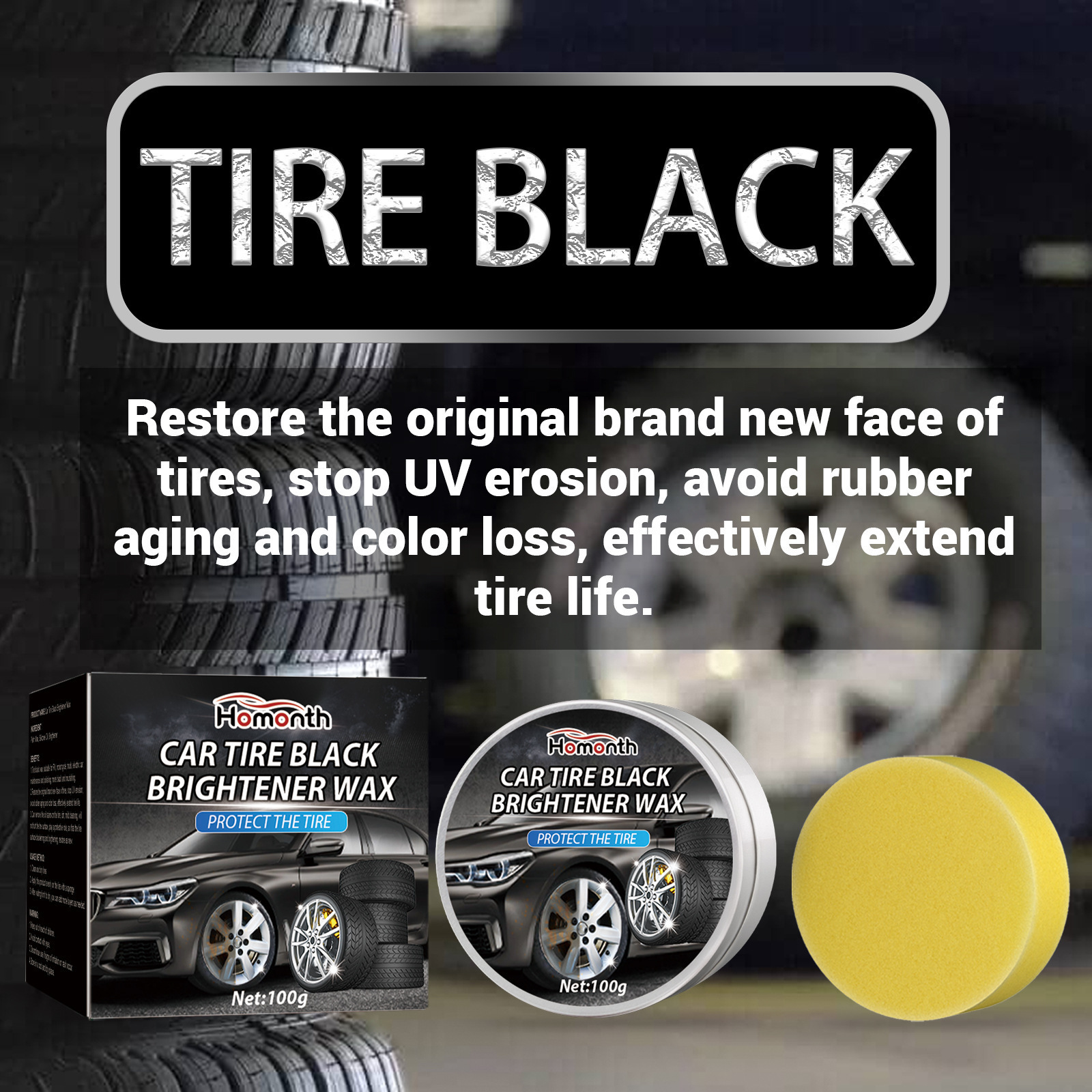 Popular Homonth Brightening Black Car Tire Restoration Wax Auto Avoiding Rubber Aging And Color Less Tire Cleaning Cream