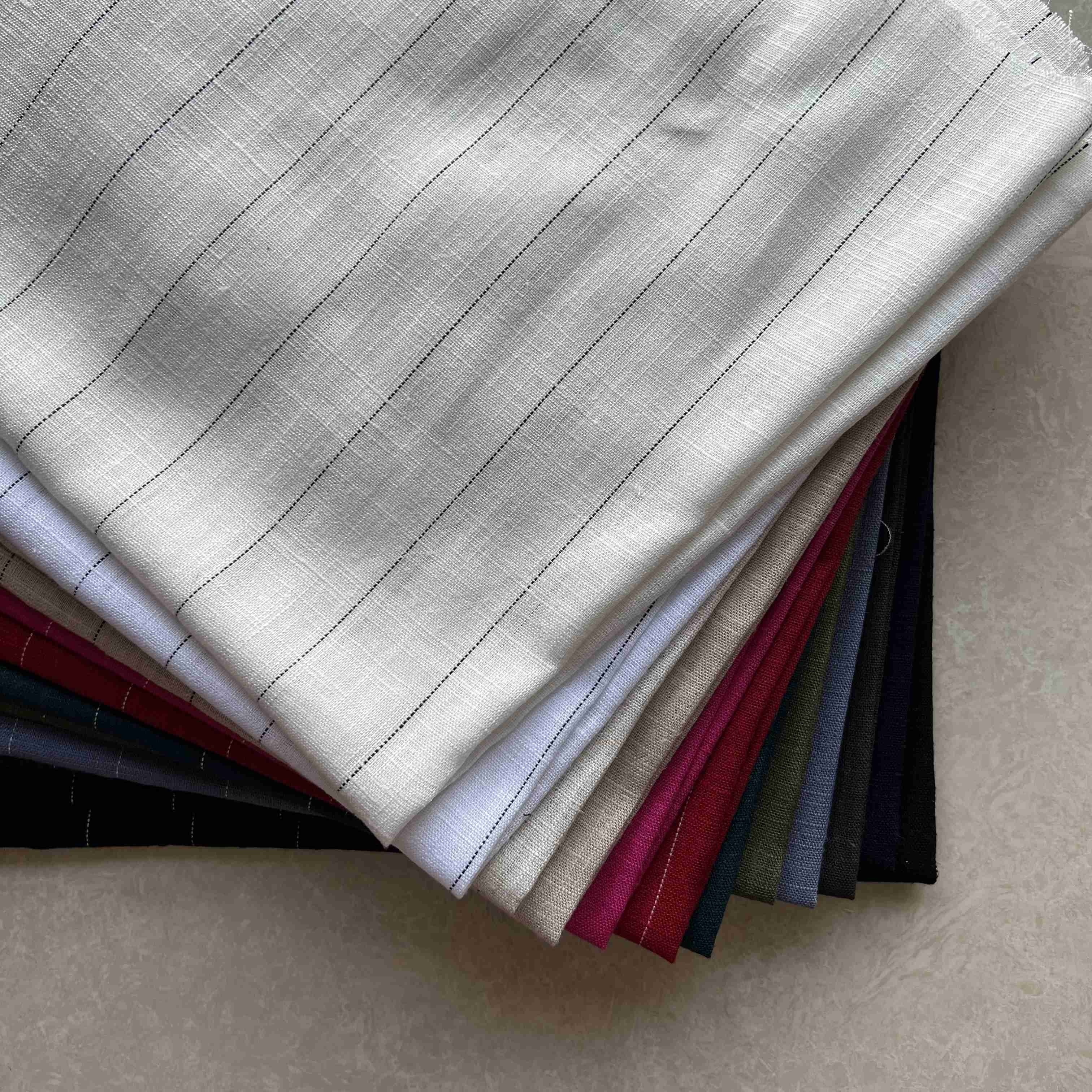 High quality factory price home textile shirting white stripe model bamboo rayon blend viscose linen fabric for clothing