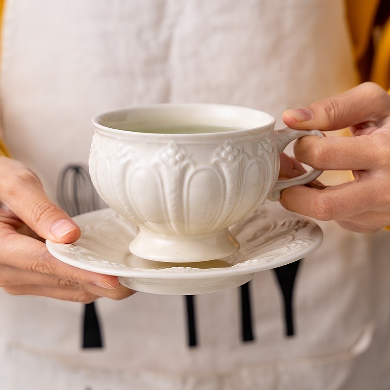 Simple Afternoon Tea Set Creative Ceramic Kettle European British Embossed Retro Cream Coffee Cup