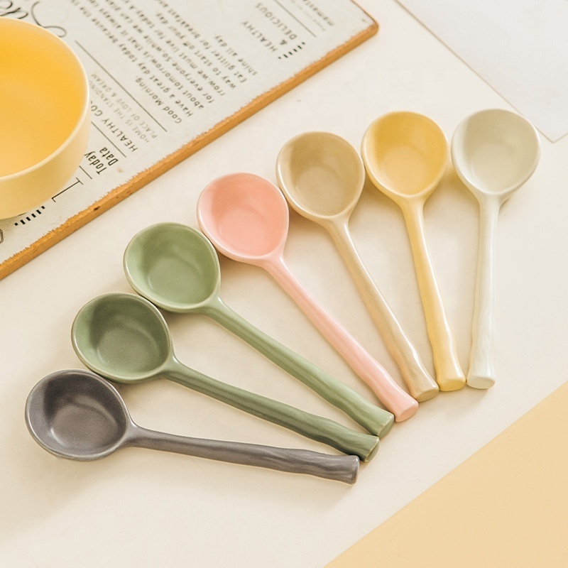 Colored Glaze Tableware Dinner Coffee Ceramic Soup Spoon