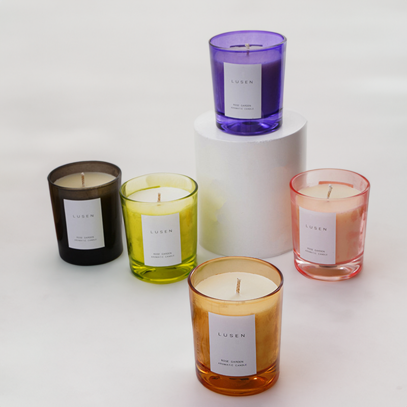 Custom Decorative White Glass Candle Jars With Wooden Lid,Transparent Amber Black Empty Candle Jars For Making Candles