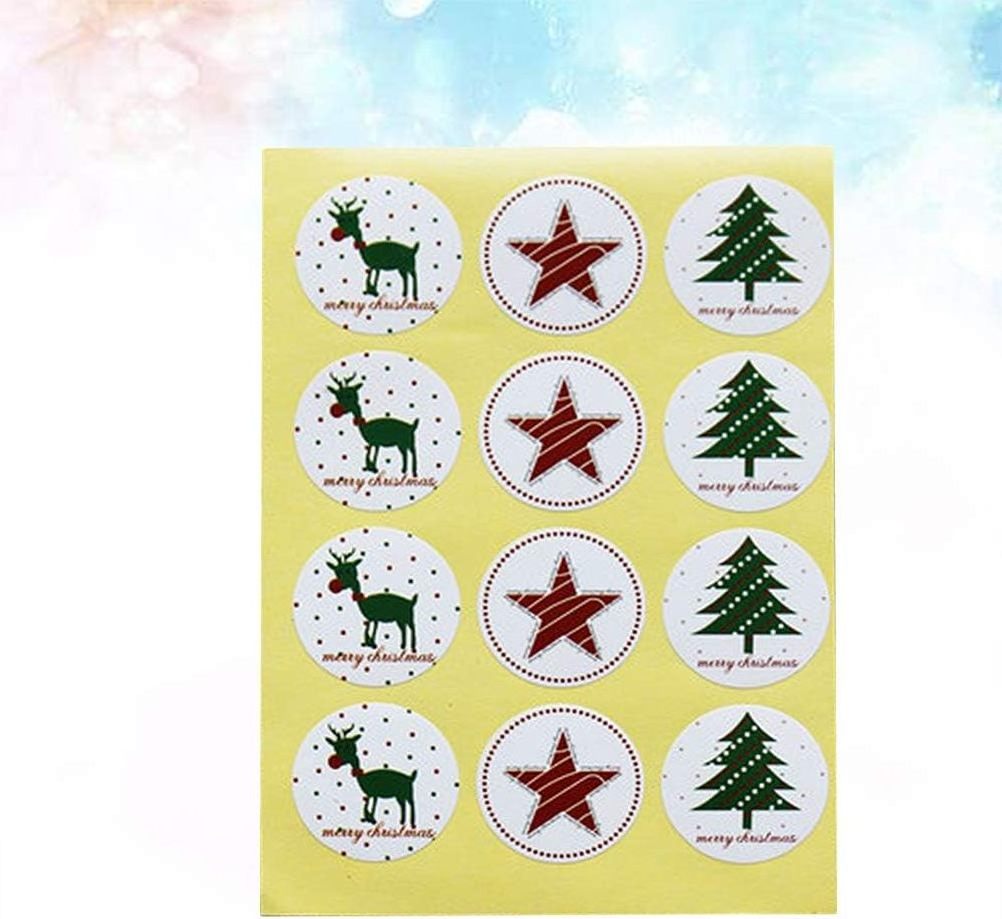 Christmas Baking Sealing Sticker Adhesive Round Christmas Tree Elk Star Decals Sticker for Cookies Bag Gift Box Packaging Xmas