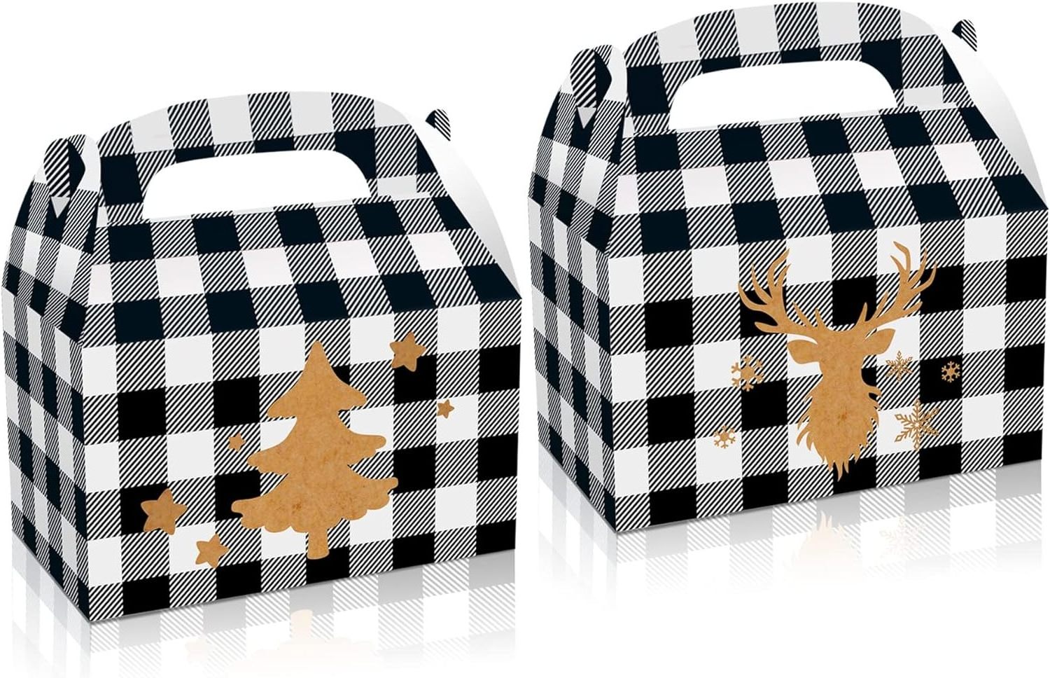 12Pcs Christmas Treat Boxes Merry Christmas Candy Goodie Favor Boxes Snowflake Elk Red and White Plaid Stripes Boxes