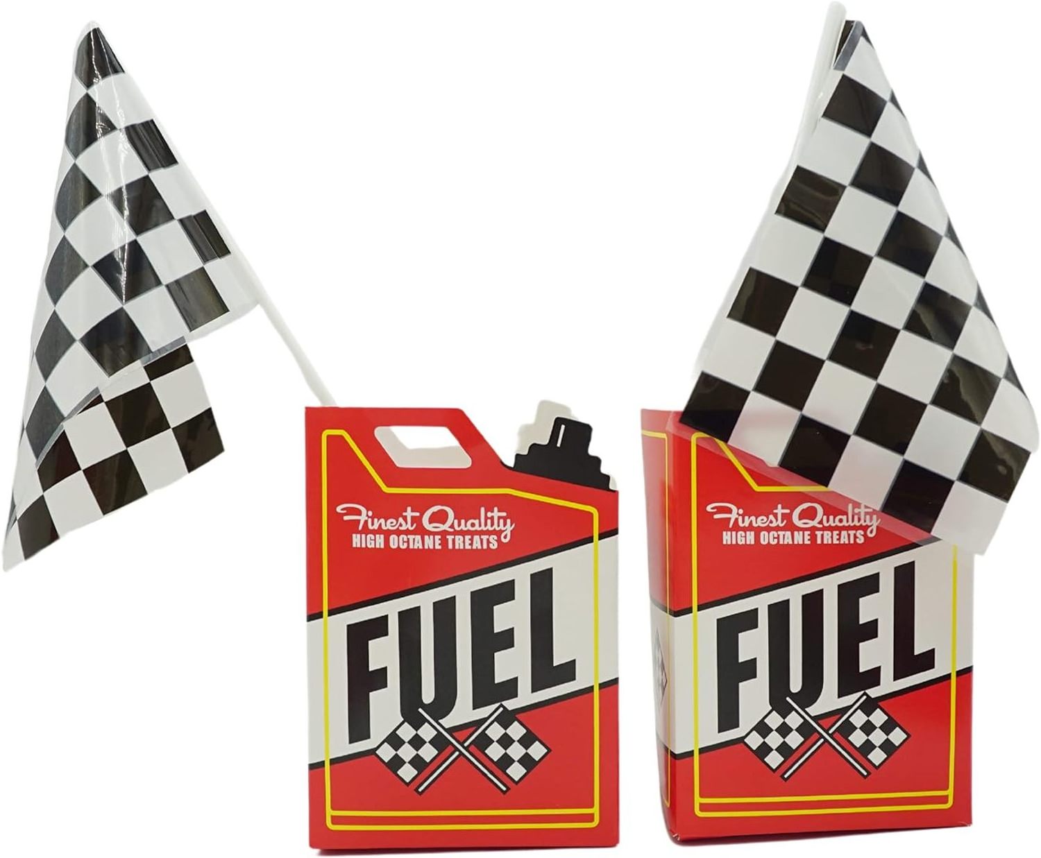 12 Race Car Popcorn Treat Boxes with 12 Checkered Flags Black and White Racing Flag For Race Car Birthday Party Supplies