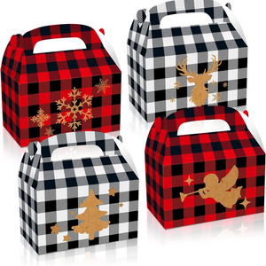 12Pcs Christmas Treat Boxes Merry Christmas Candy Goodie Favor Boxes Snowflake Elk Red and White Plaid Stripes Boxes