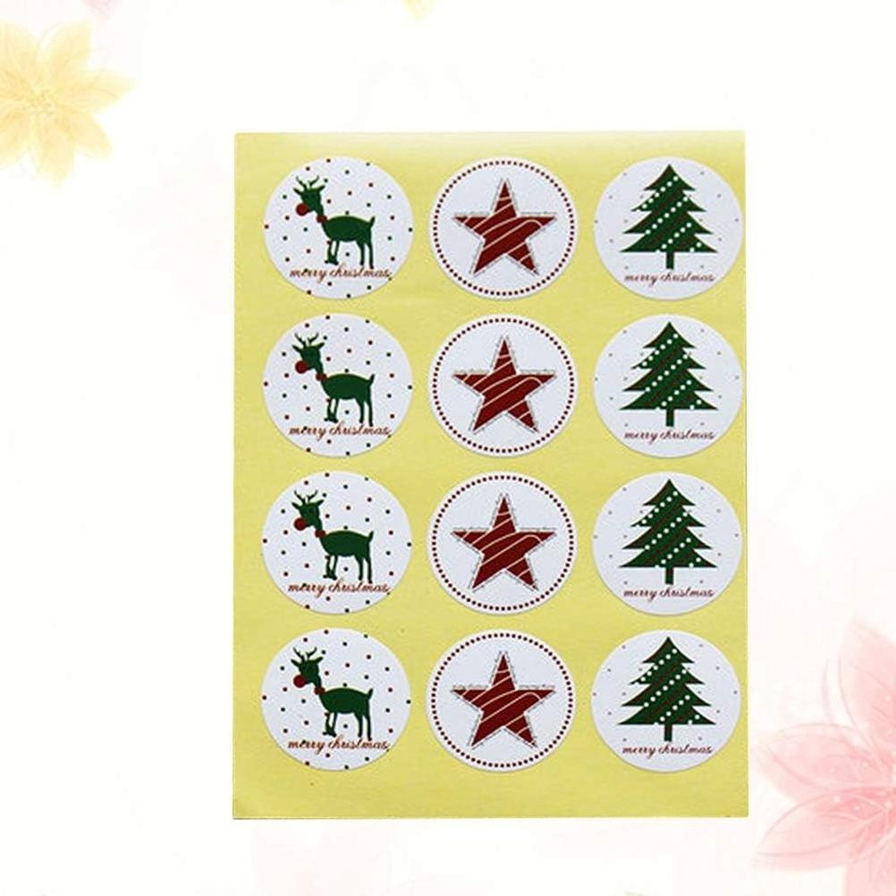 Christmas Baking Sealing Sticker Adhesive Round Christmas Tree Elk Star Decals Sticker for Cookies Bag Gift Box Packaging Xmas