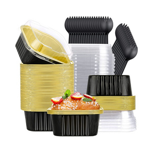 Cupcake Liners with Lids 5oz Baking Cups Aluminum Foil Mini Cake Pans Disposable Square Cupcake Pans with Plastic Spork