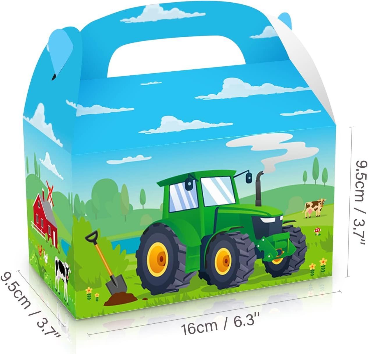 12Pack Tractor Paper Boxes Tractor Theme Party Favor Box Tractor Farm Pattern Cardboard Box with Handle for Baby Shower Birthday