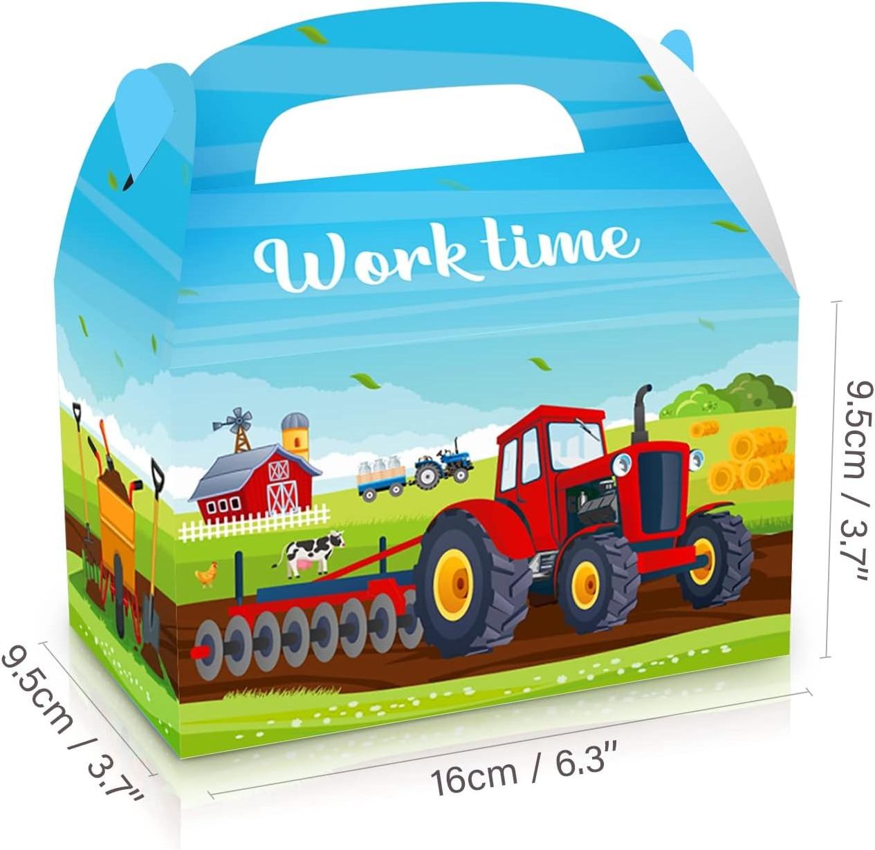 12Pack Tractor Paper Boxes Tractor Theme Party Favor Box Tractor Farm Pattern Cardboard Box with Handle for Baby Shower Birthday