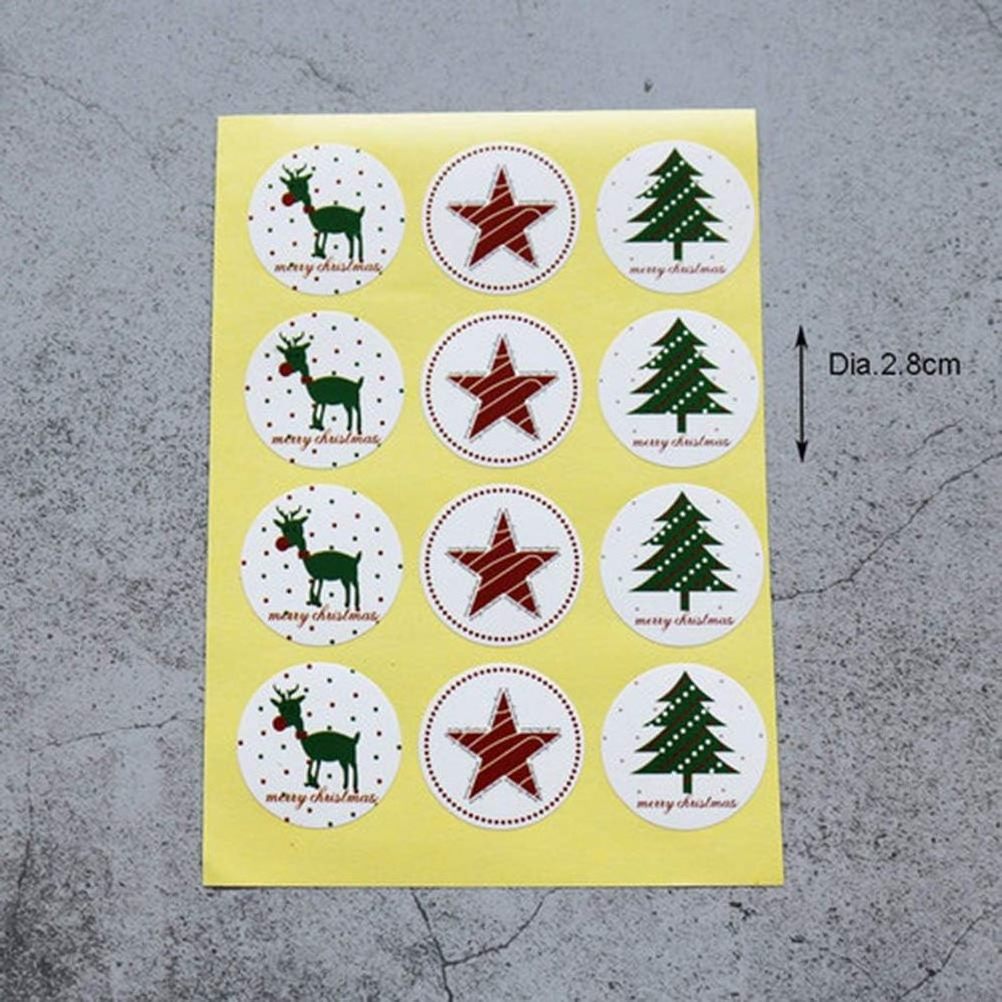 Christmas Baking Sealing Sticker Adhesive Round Christmas Tree Elk Star Decals Sticker for Cookies Bag Gift Box Packaging Xmas