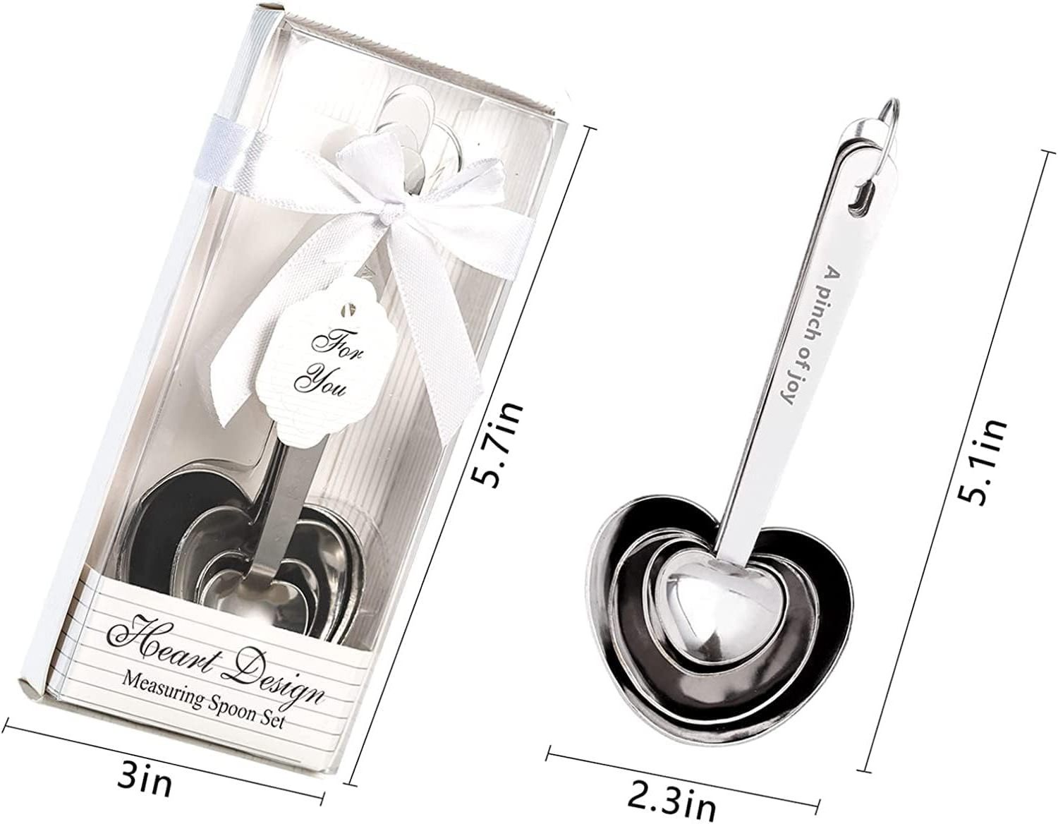 Love Heart Shape Design Measuring Spoons Set for Bridal Shower or Wedding Favor Souvenirs to Guests with Handmade Gift Boxes