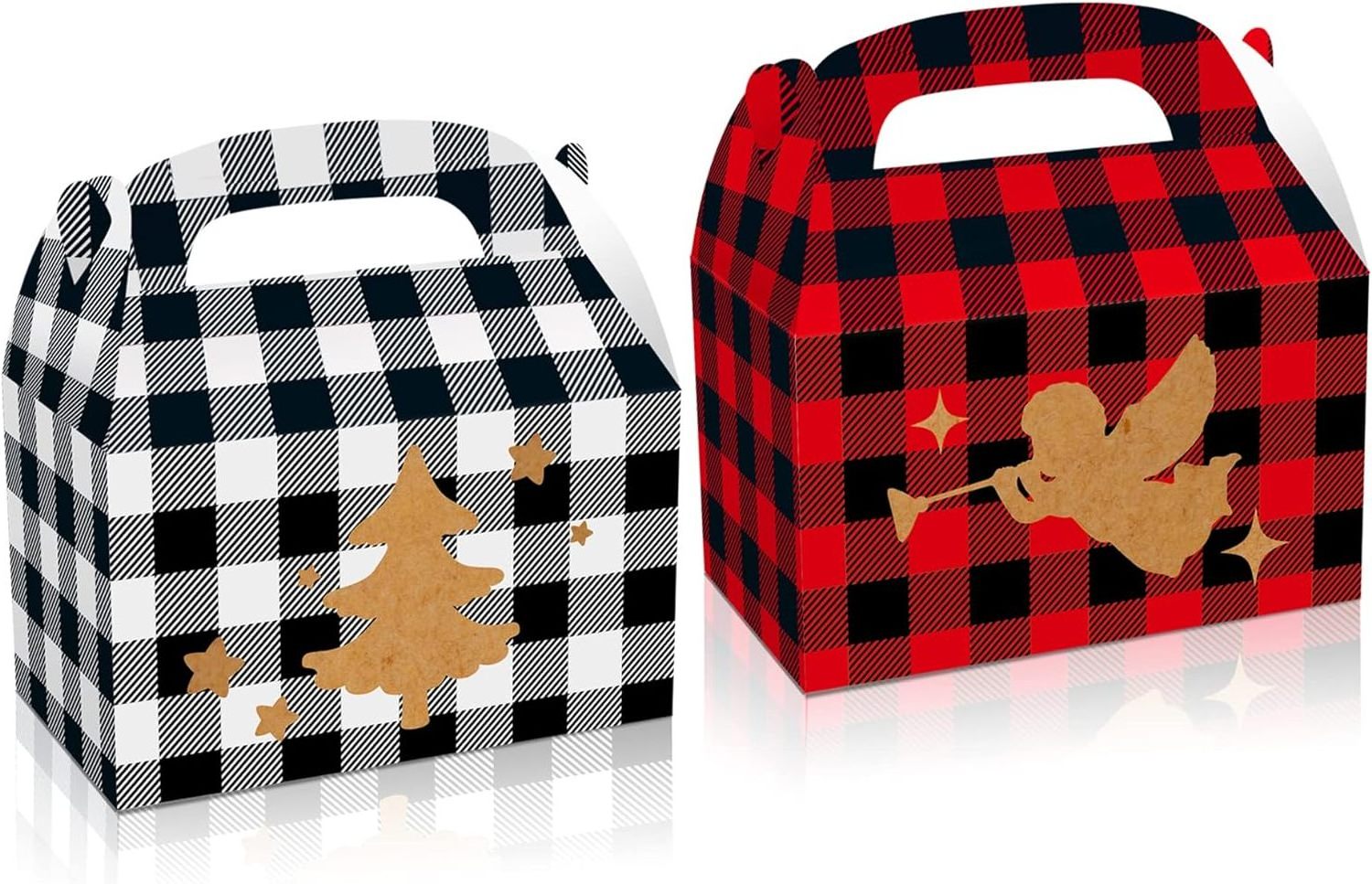 12Pcs Christmas Treat Boxes Merry Christmas Candy Goodie Favor Boxes Snowflake Elk Red and White Plaid Stripes Boxes