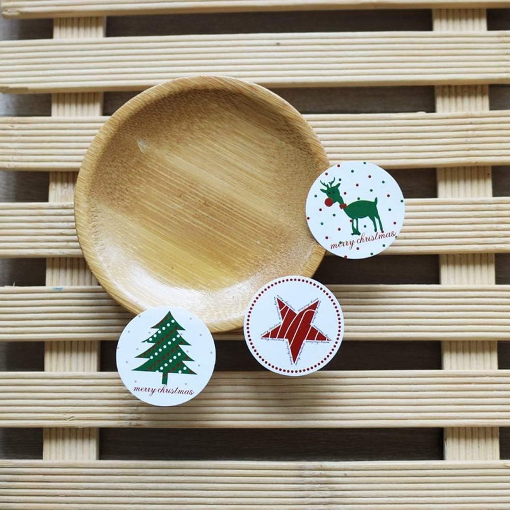 Christmas Baking Sealing Sticker Adhesive Round Christmas Tree Elk Star Decals Sticker for Cookies Bag Gift Box Packaging Xmas