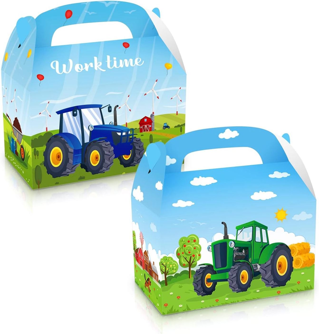 12Pack Tractor Paper Boxes Tractor Theme Party Favor Box Tractor Farm Pattern Cardboard Box with Handle for Baby Shower Birthday