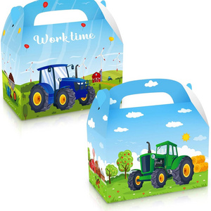 12Pack Tractor Paper Boxes Tractor Theme Party Favor Box Tractor Farm Pattern Cardboard Box with Handle for Baby Shower Birthday