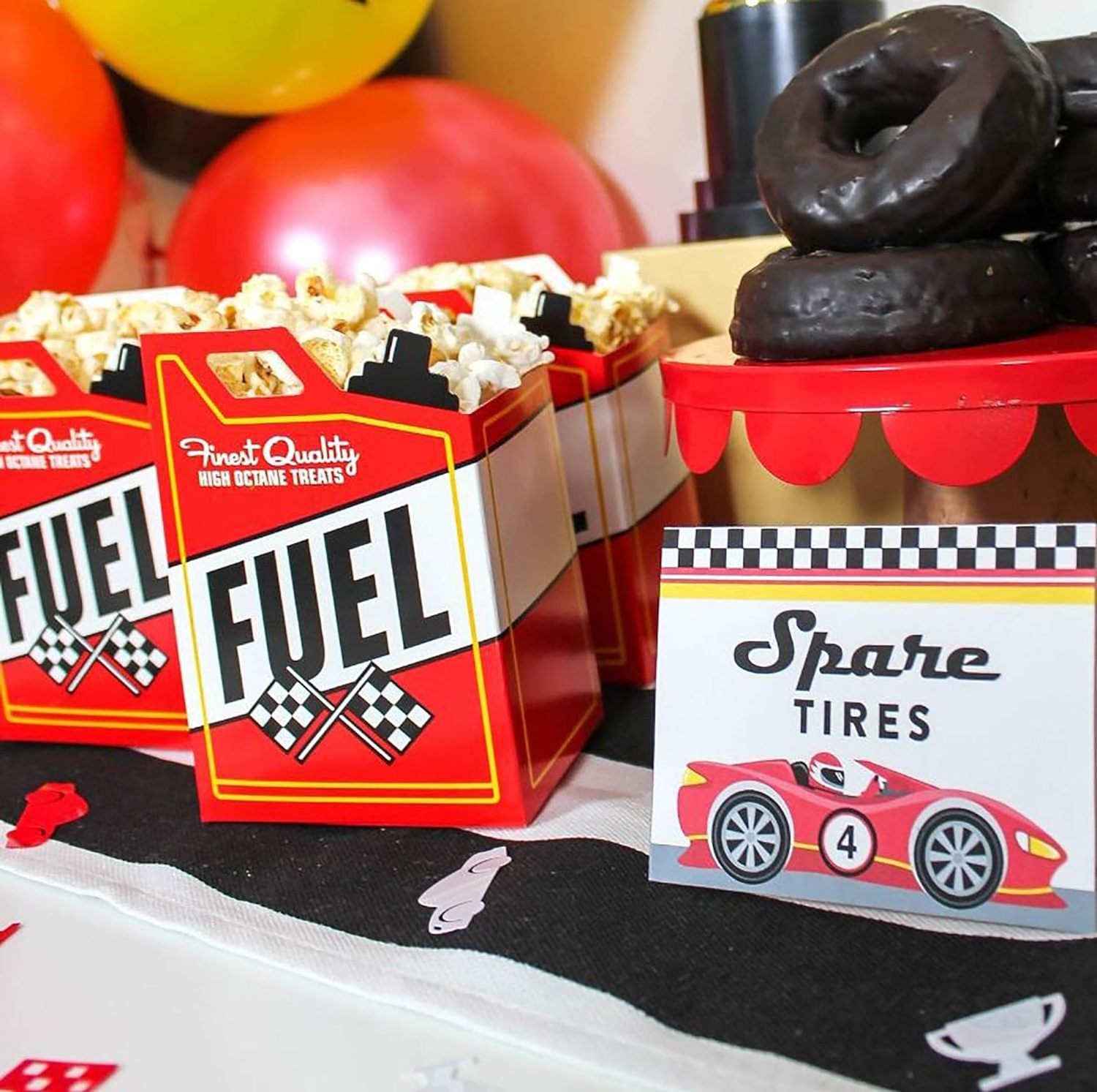 12 Race Car Popcorn Treat Boxes with 12 Checkered Flags Black and White Racing Flag For Race Car Birthday Party Supplies