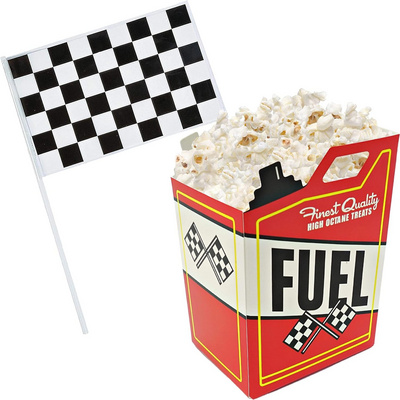 12 Race Car Popcorn Treat Boxes with 12 Checkered Flags Black and White Racing Flag For Race Car Birthday Party Supplies