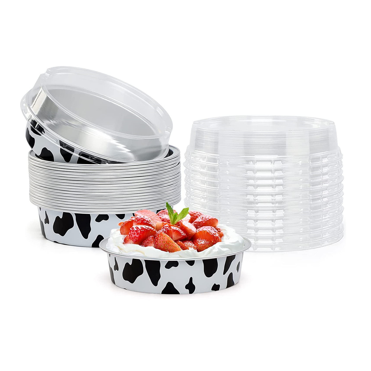 Mini Tart Pans With Lids, Cow Print Aluminum Pie Pan 8 Oz Pie Pan Tin Tart Cupcake Disposable Container