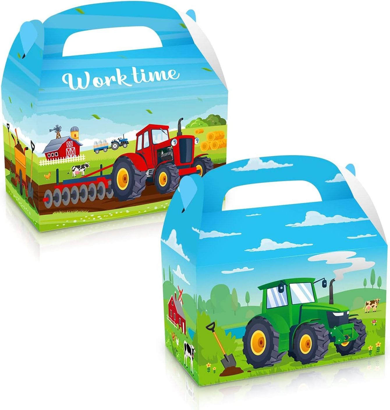 12Pack Tractor Paper Boxes Tractor Theme Party Favor Box Tractor Farm Pattern Cardboard Box with Handle for Baby Shower Birthday