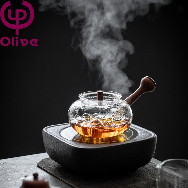 High borosilicate glass boiling kettle brewing tea kettle electric pottery stove boiling kettle side wood handle pot